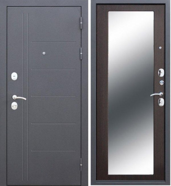 Дверь входная металлическая Троя серебро Зеркало MAXI Венге