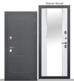Дверь входная металлическая 11см Изотерма Серебро Эмалит белый зеркало фарцет