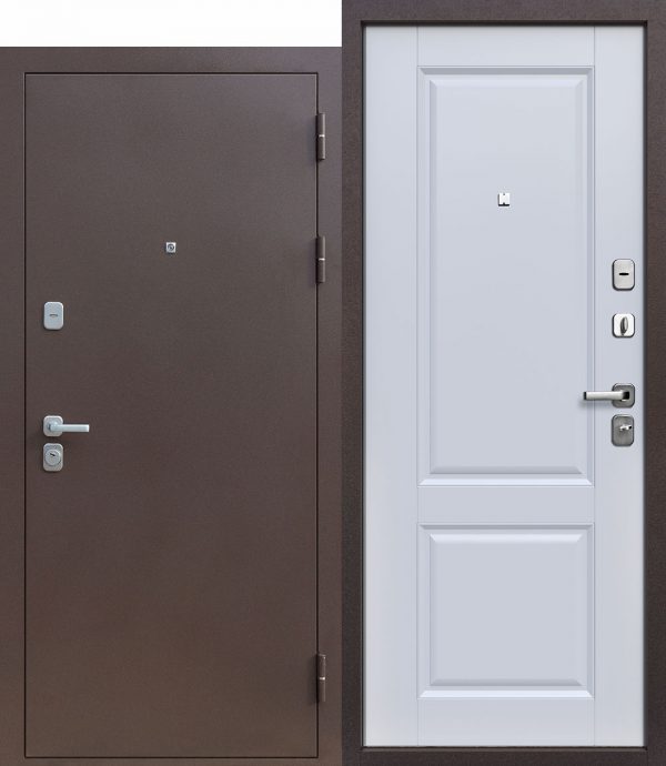 Дверь входная металлическая Толстяк букле шоколад Велюр белый софт